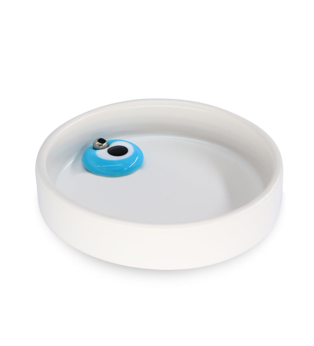 White - Evil Eye Ceramic Incense Holder Burner