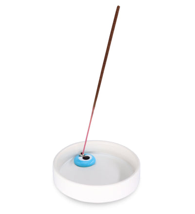 White - Evil Eye Ceramic Incense Holder Burner