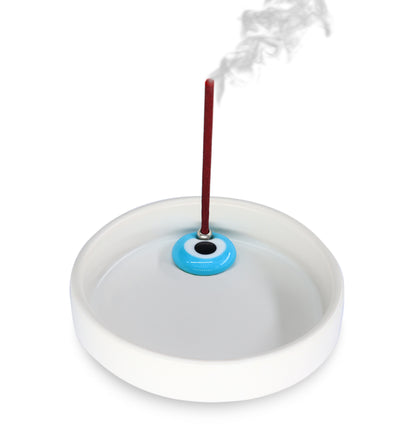 White - Evil Eye Ceramic Incense Holder Burner